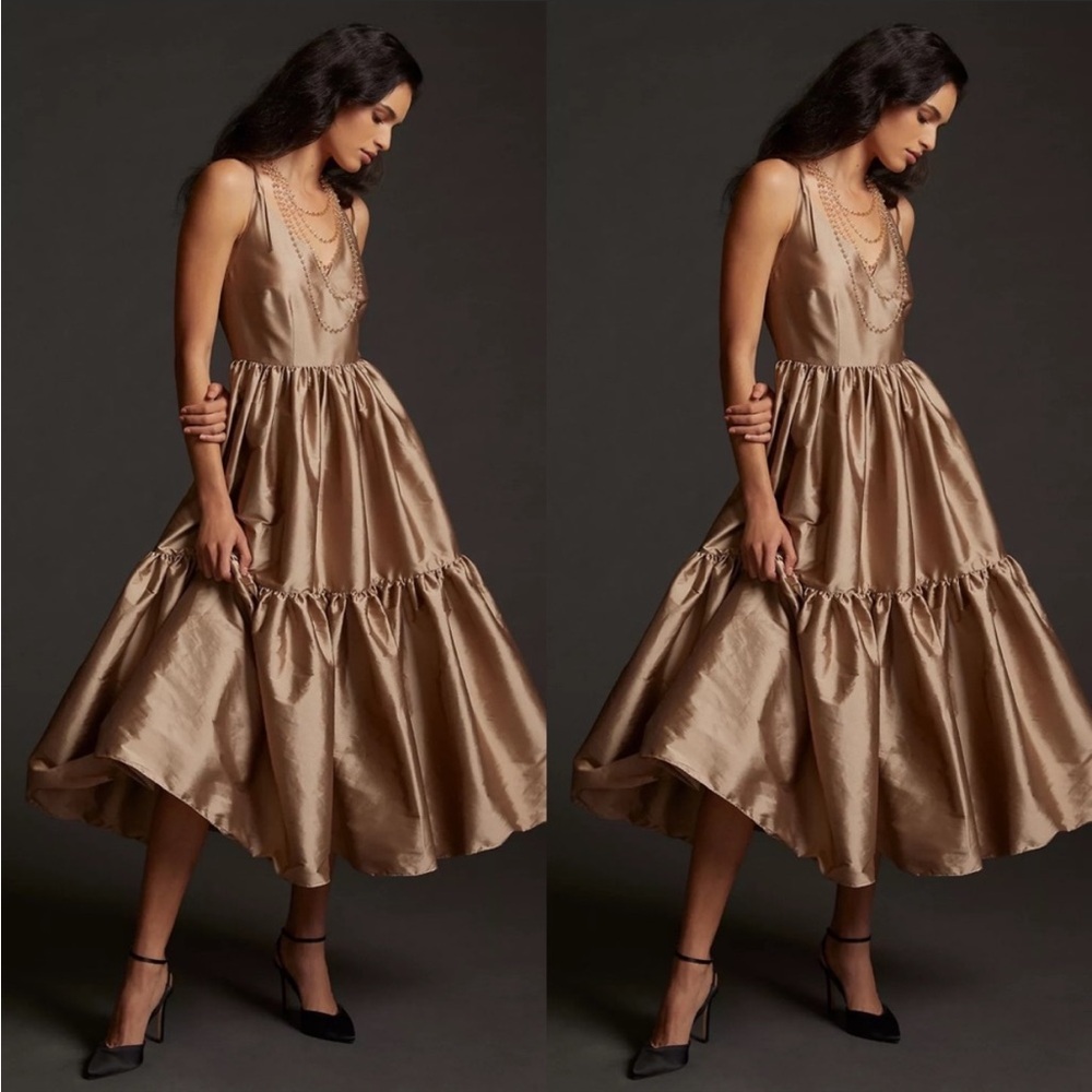 Anthropologie Bronze Taffeta Dress XS - Picture 4 of 6